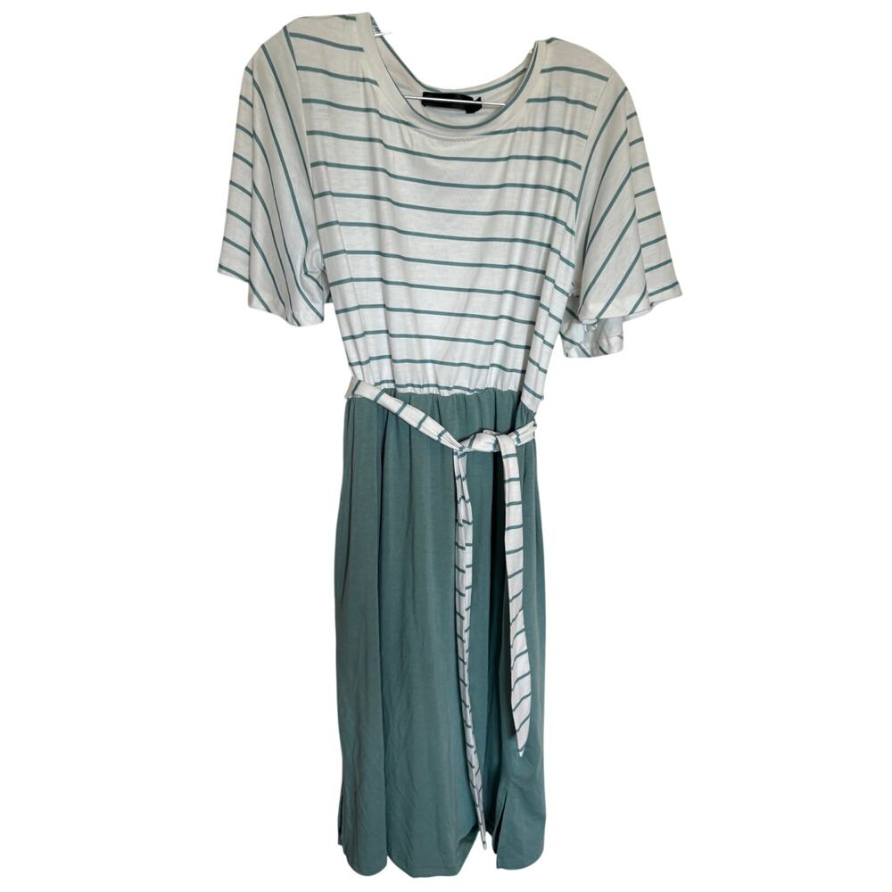 Merokeety casual dress stretch waist, Medium, blue, pockets